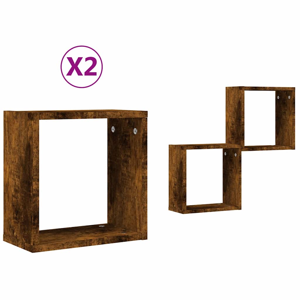 Cube Shelves 2 Pcs Smoked Oak 30 X 15 X 30 Cm