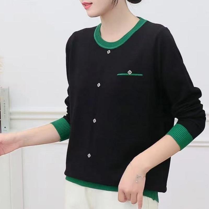 

Новые топы с круглым вырезом и длинными рукавами для мам Свободный модный стиль Вязаные свитера 4XL