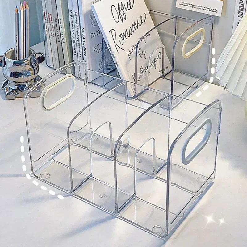 Convenient Clear Acrylic Bookends With Handle Desk Organizer Divided Book Stand Desktop Sorting Rack Study Supplies