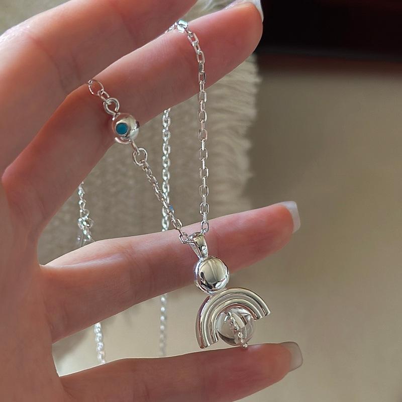 S925 Sterling Silver Niche Design Sense Retro Crystal Necklace Korean Style Blogger Collarbone Chain