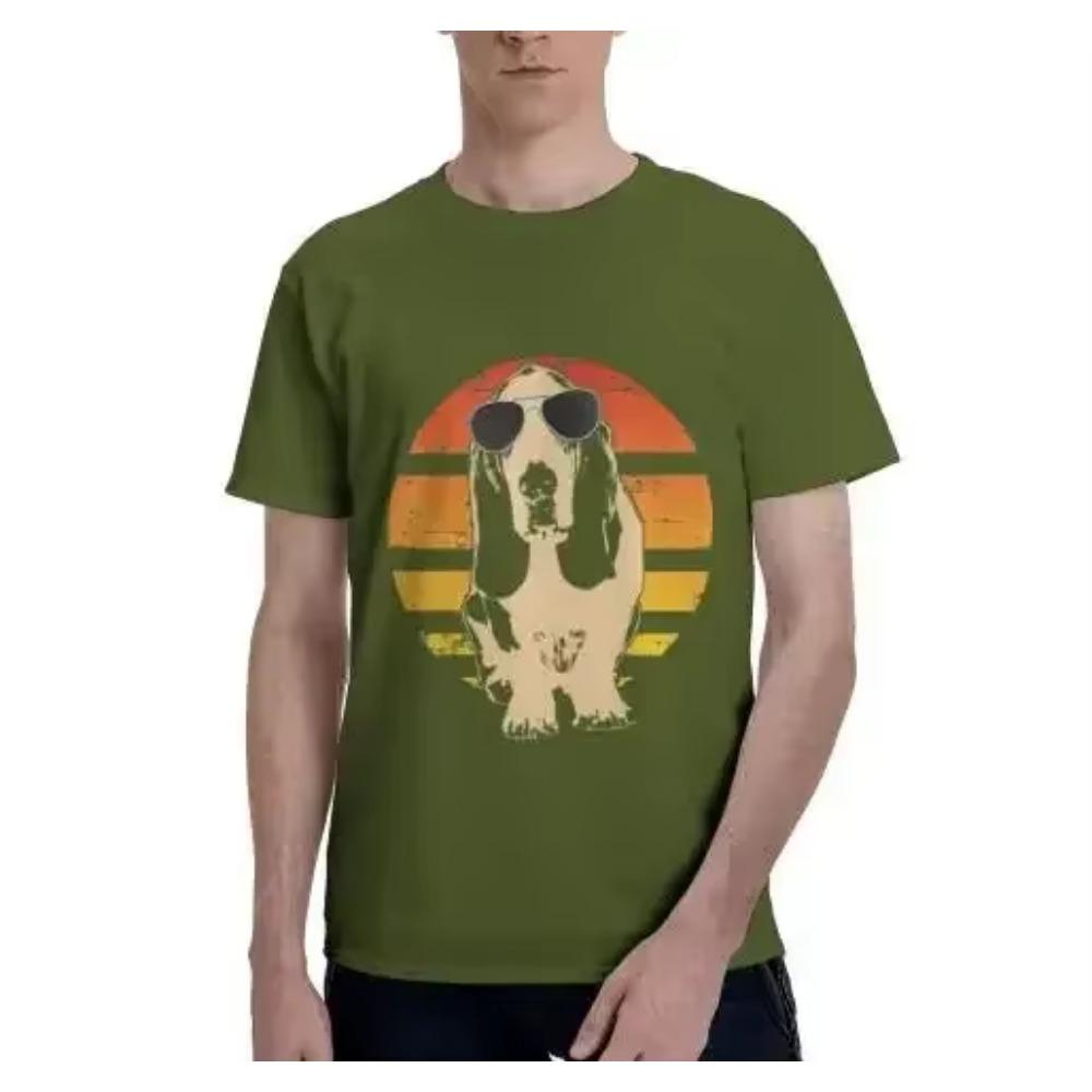 Retro Basset Hound T-Shirt Men Women Kids Gift Men Clothing Graphic T Shirts Cotton Four Seasons Daily Tees Short
