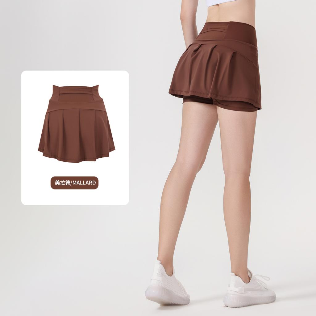 () Sports Tennis Skirt Women'S Anti-Light Fitness Skirt Fake Two-Piece Yoga Quick-Drying Pleated Skirt Shorts