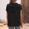Women's Casual Loose Hooded T Shirt Short Sleeve Solid Color Button Drawstring Fashion Top