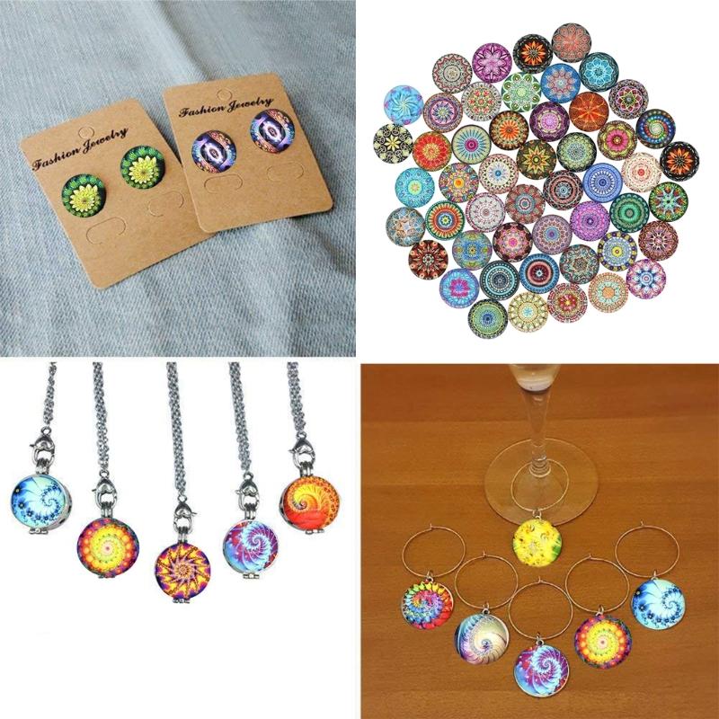 100Pcs/set Flower Jewelry Round Glass Jewlery Printed Glass Cabochons Round Tiles Glass Cabochons Patches Glass Ornament