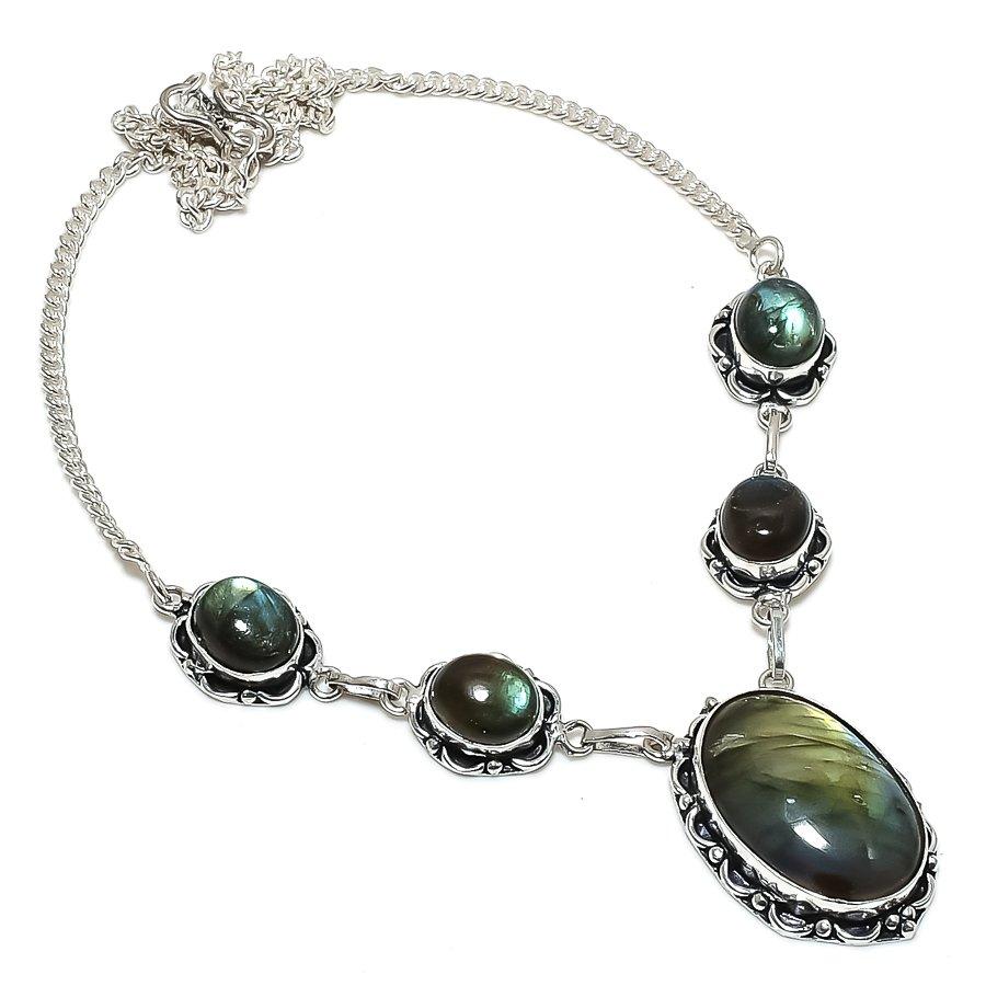 

Natural Labradorite Gemstone 925 Sterling Silver Jewelry Necklace 18 C6V27