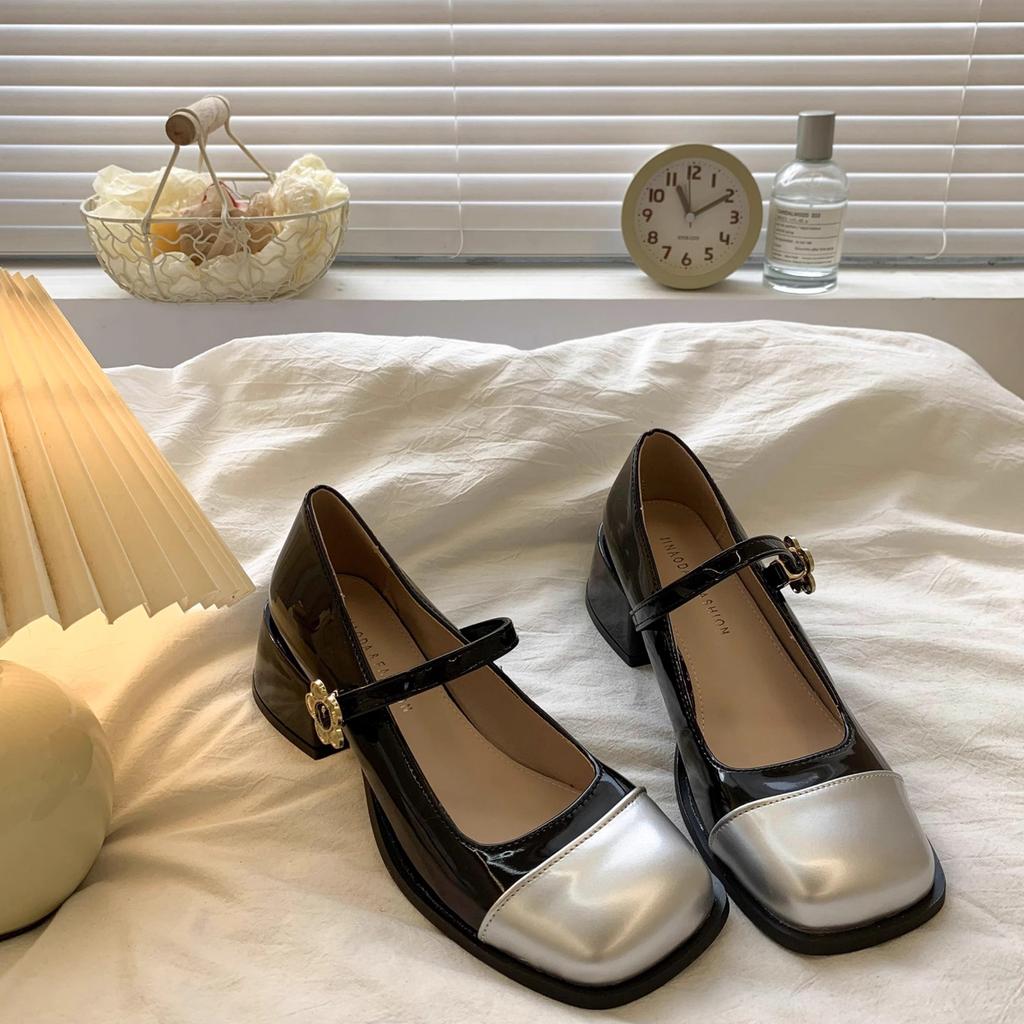 Fashion Mary Jane Shoes Women Pumps Square Head High Heels Spring Summer Metal Buckle Lolita Platform Shoes  Womens Shoes
