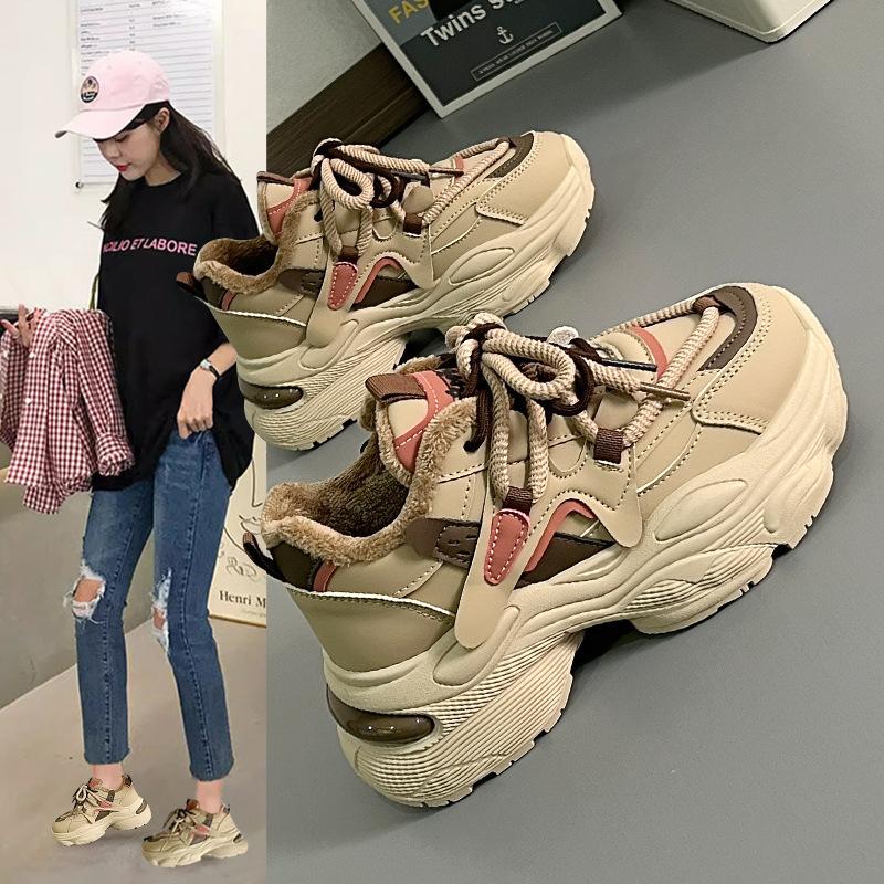 Fleece dad shoes women's 2025 winter new student versatile sports shoes women's platform heightening ins trendy shoes G17-1