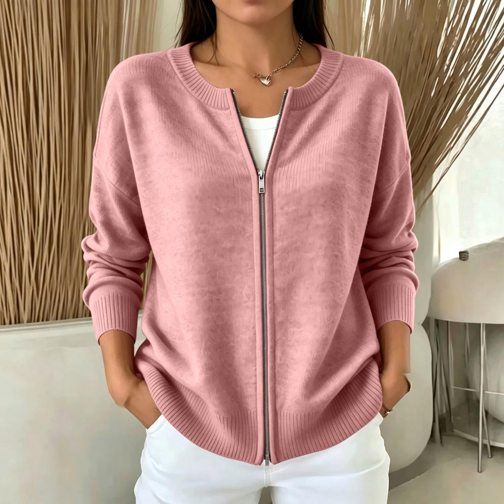 Cardigan a Maglia da Donna Casual con Zip Intera per l'Uso Quotidiano