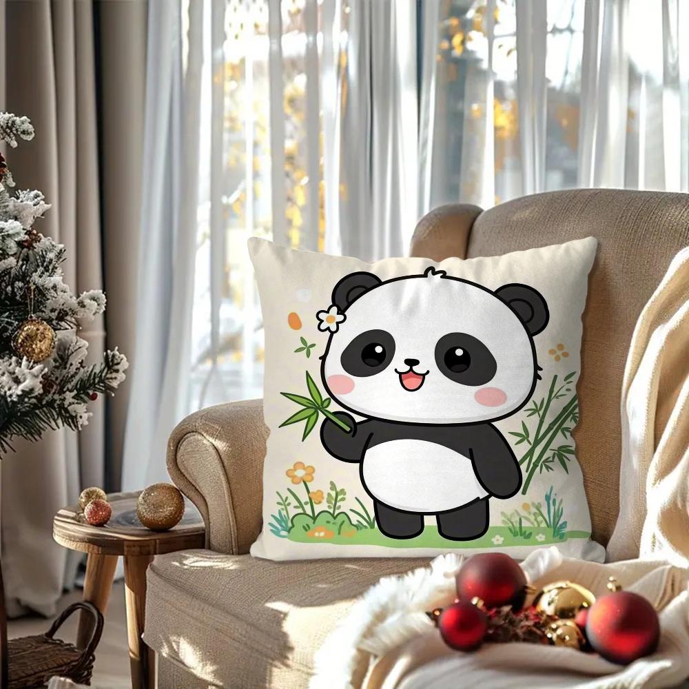 Animated Panda Pillow Case Square Pillow Bedroom Sofa Leisure Comfort Cushion Car Living Room Home Decoration 40X40