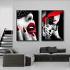 Modern Fashion Women's Red Lip Nail Wall Art Sexy Women's Masked Oil Painting Nordic