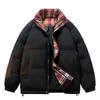 Stand-up Plaid Placket Cotton Jacket Men and Women Section of The Winter Couples Section of The Bakery Wear Cotton Jacket Cotton Coat Men's Section