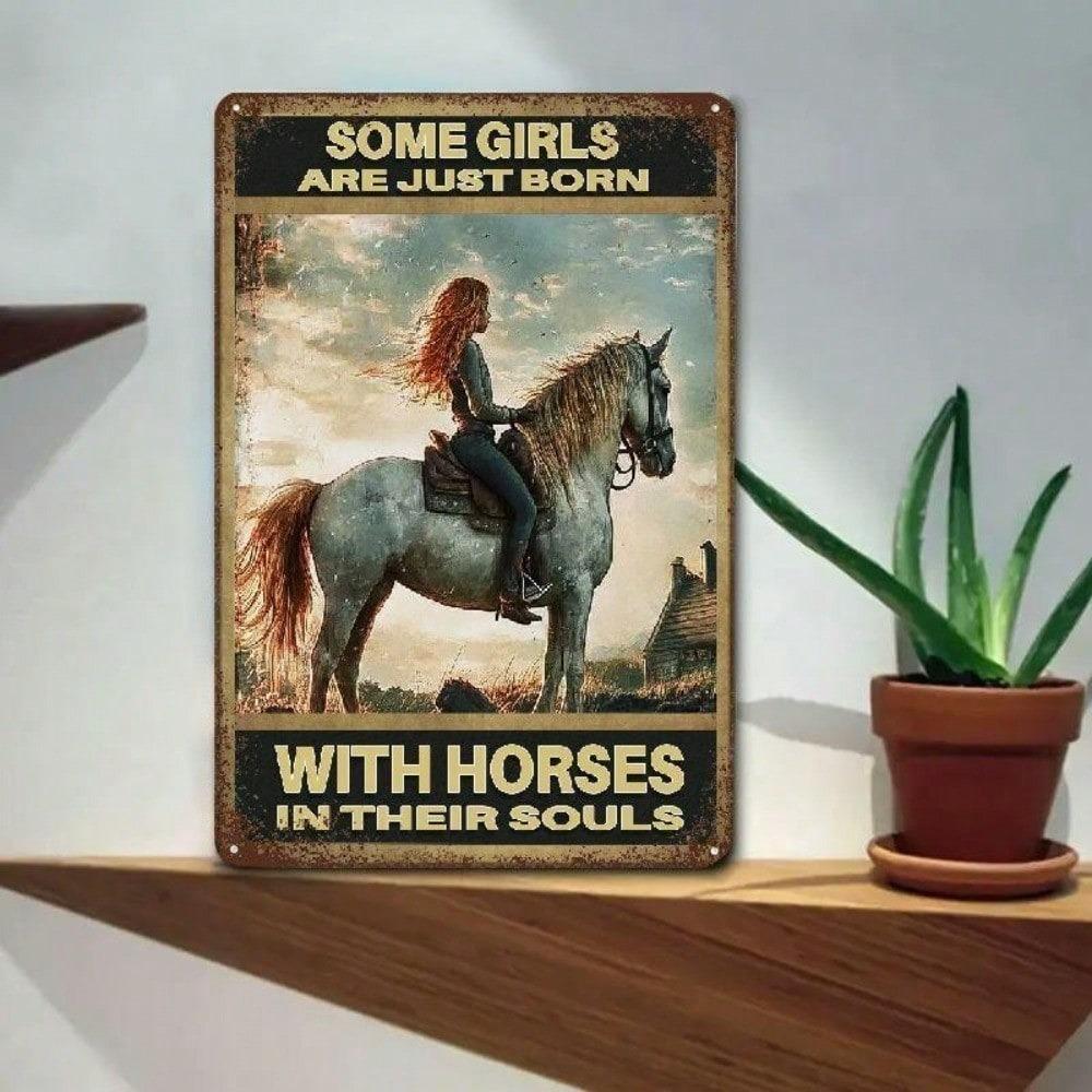 Metal Horse Wall Art Vintage Tin Sign Farmhouse Decor Western Bar Rustic