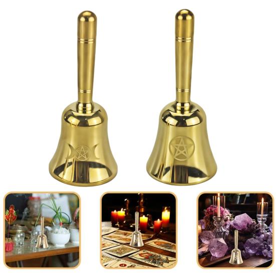 Triple Moon Pentacle Hand Bell Meditation Ceremony Tarot Readings Altar Brass Bell Wedding Animal Training Dinner Musical Teaching Service Call Bell
