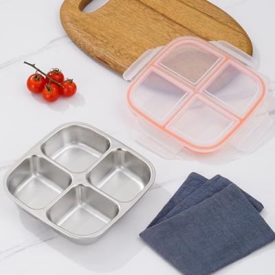 1 Set Edelstahlbox mit auslaufsicherem Deckel, vier Fächer, Kühlschrank-Aufbewahrungsbox, Snack-Behälter, Brotdose für den Außenbereich