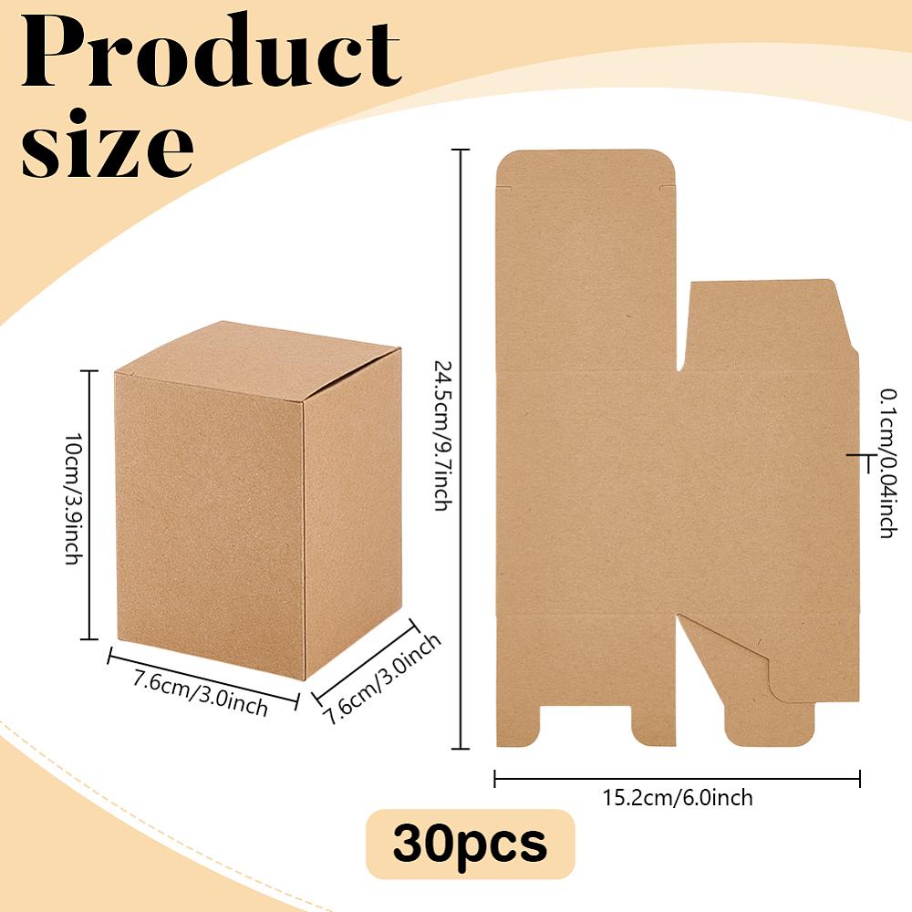 30pcs Kraft Paper Packing Mailer Boxes Rectangle BurlyWood 7.6x7.6x10cm