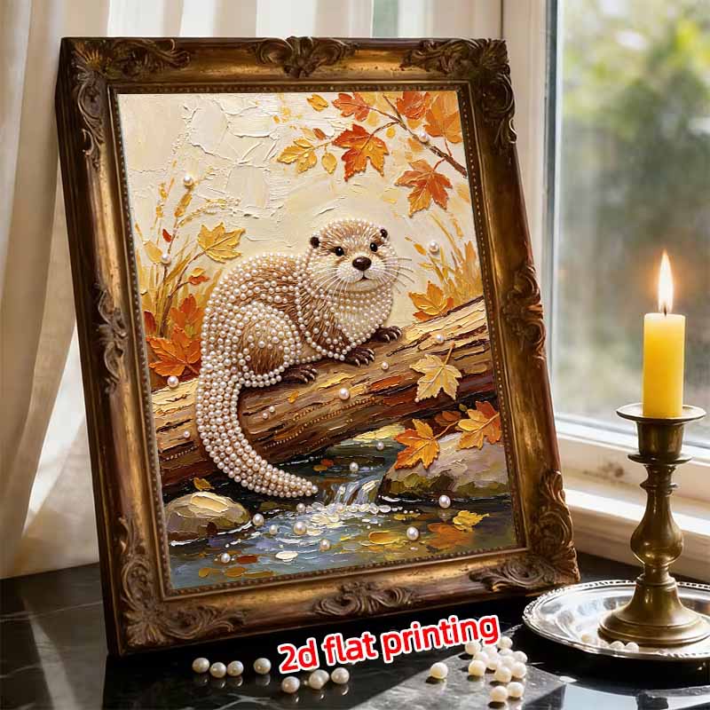 Frameless DIY Pearl Bead Painting Kit Otter Pattern Creative Relaxing Craft Canvas Home Decor Adult Gift