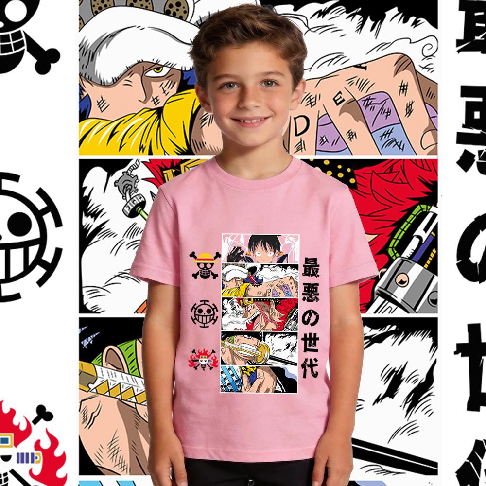 One Piece Characters Anime Print T Shirt for Kids Cotton Short Sleeve Shirt Boys Girls Summer Clothing Casual Soft Top