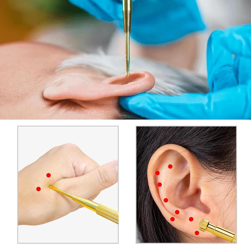 Brass Acupressure Sticks for Face Ear Acupressure Spring Acupressure Massage Sticks for Pointers with Rounded Myofascial Release (2-Pack)