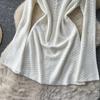 Hollow knitted crew neck dress women's spring and summer wear long sleeves waist A-shaped skirt commuting thin gentle wind