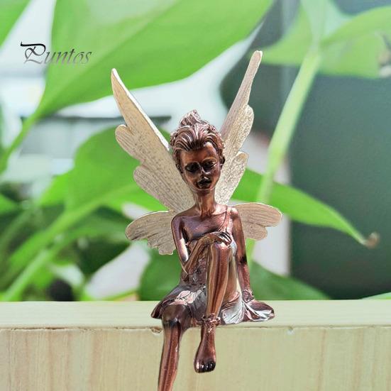 Sculptură din rășină cu zână așezată, figurină de zână, decor de grădină, statuie de zână înaripată pentru artă de grădină în aer liber și desktop interior