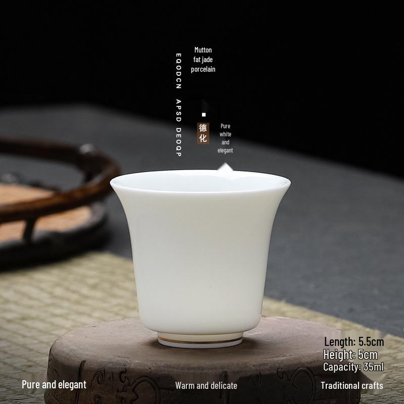 Antique Style Jade White Porcelain Baijiu and Sake Cup - Small Capacity Mini One-Sip Retro Wine Cup