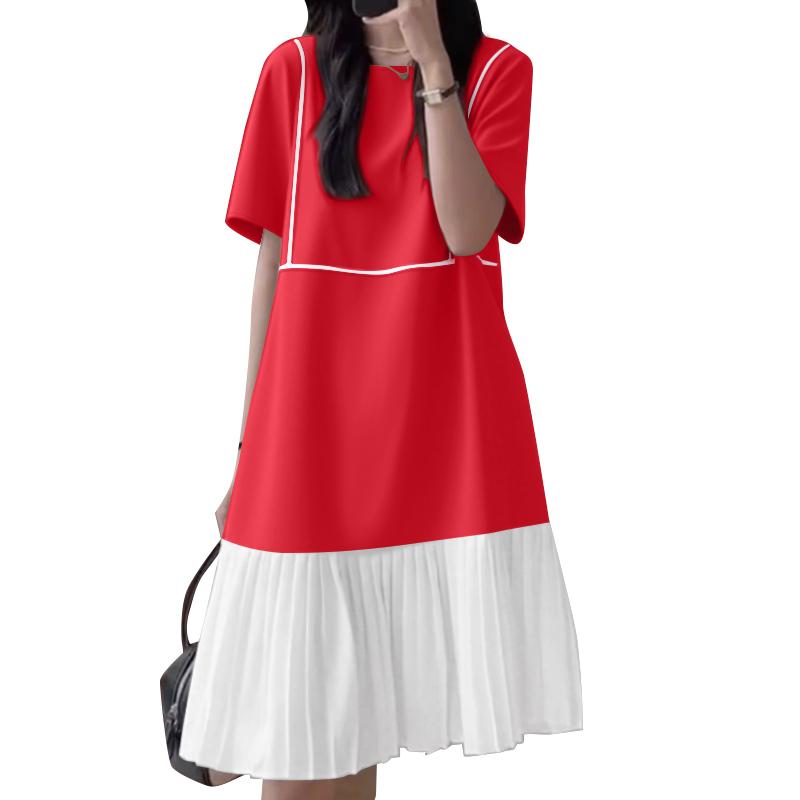 

ZANZEA Женское повседневное летнее платье с круглым вырезом и короткими рукавами, в стиле пэчворк 4XL красный