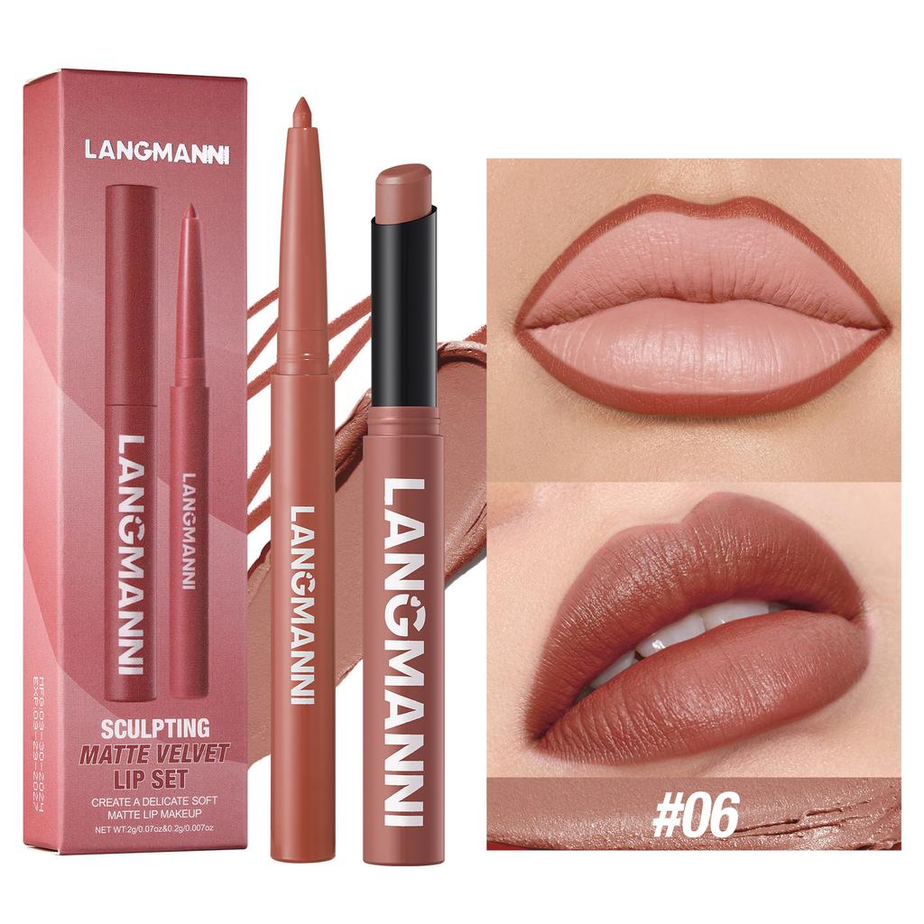 2set Lip Liner & Lipstick Set, Matte Effect and Moisturizing Lipstick Create Full Lips, Waterproof Formula Lip Makeup