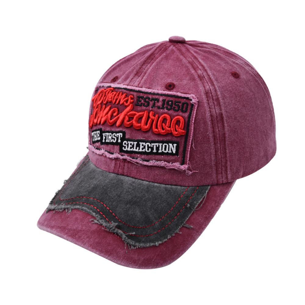 

Cross border foreign trade new retro patchwork embroidered baseball cap, outdoor sports duckbill cap, Amazon washed cap Adjustable бордовий
