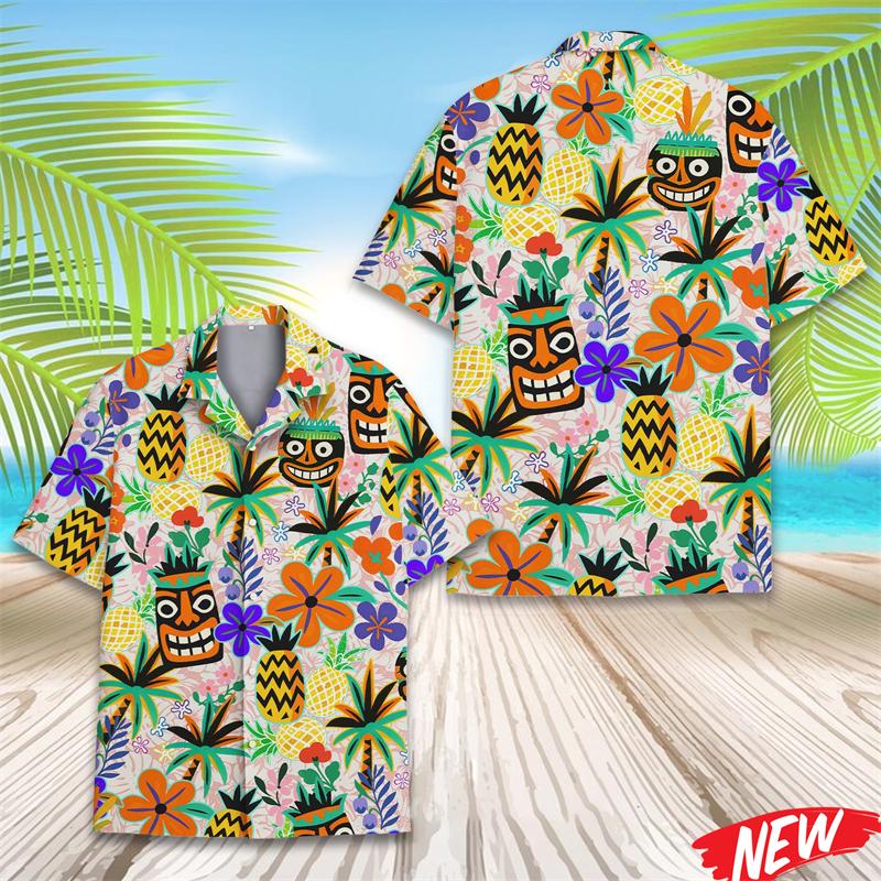 Funny Tropical Fruit Pattern Hawaiian Shirts 3d Printed Pineapple Button Men's Shirt Summer Short Sleeve Quick Dry Lapel Blouse
