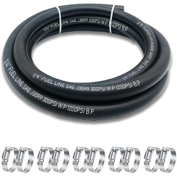 5/16 Inch ID Fuel Line Hose, J30R9 NBR Rubber Push Lock Hose High-Pressure 300PSI Gasoline Tube with 10 PCS SS Clamps for Fuel Systems Engines 10FT