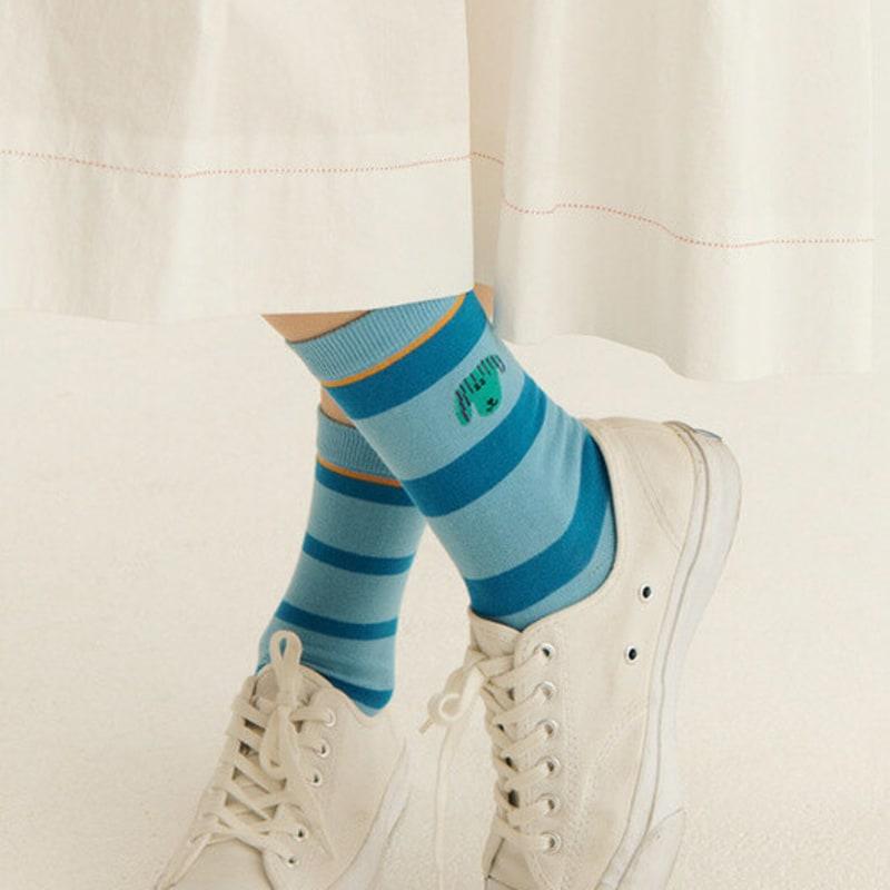 PINZLE [PINZLE X IHM] Family Socks - Green Dog (Blue)