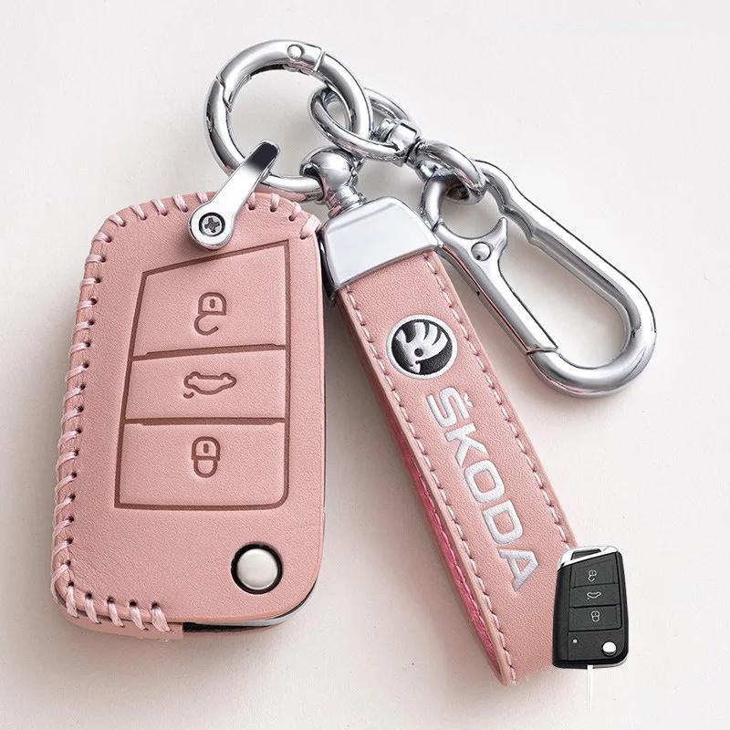 

Car Sticker Car Remote Key Fob Case Cover Protector Holder Shell For Skoda Octavia A5 A7 Fabia Superb Kodiaq Karoq Auto Keychain