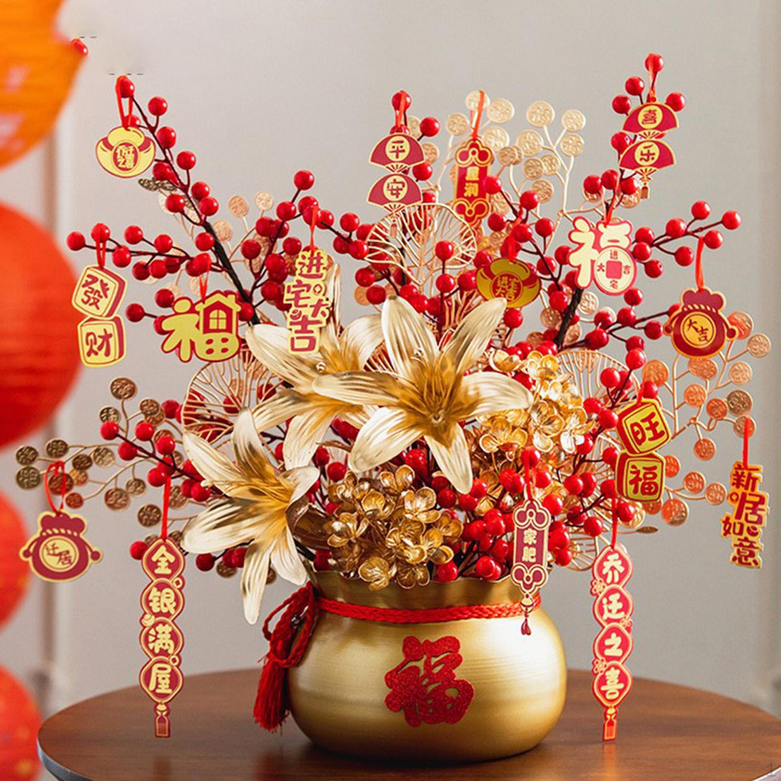 

Chinese Year Decoration Artificial Flowers Bonsai Decor Fake Potted Plants for золотий