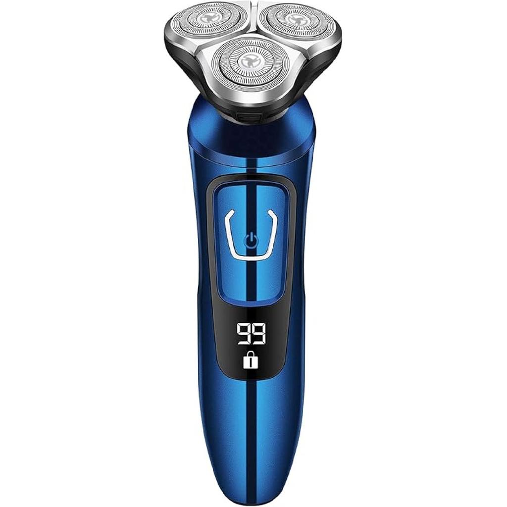 Elektrischer Rasierer für Männer, Wiederaufladbarer Elektrorasierer, Wasserdichter Nass-Trocken-Rasierer, Kabelloser Rasierer (blau)