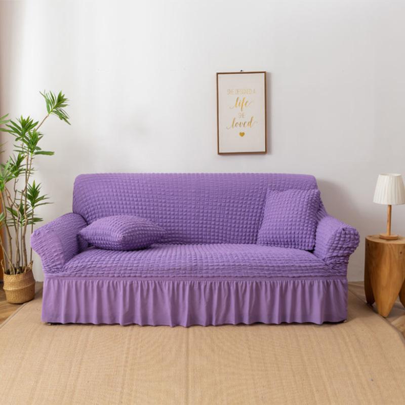 1/2/3/4 Seaters Seersucker All-Inclusive Elastic Skin-Friendly Soft Sofa Cover Solid Color Dustproof Sofa Cover
