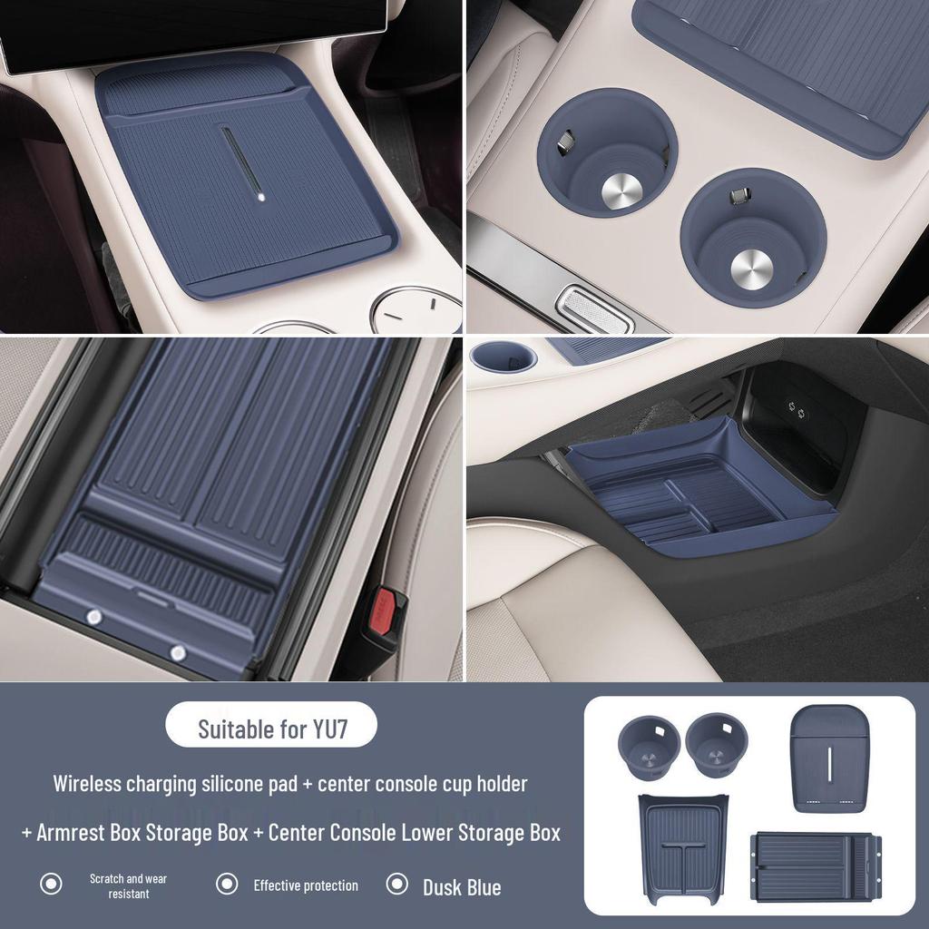 Protection Porte-Gobelet d'Eau pour Console Xiaomi YU7 - Ensemble d'Accessoires de Voiture en Silicone Antidérapant et Imperméable 5 Pièces