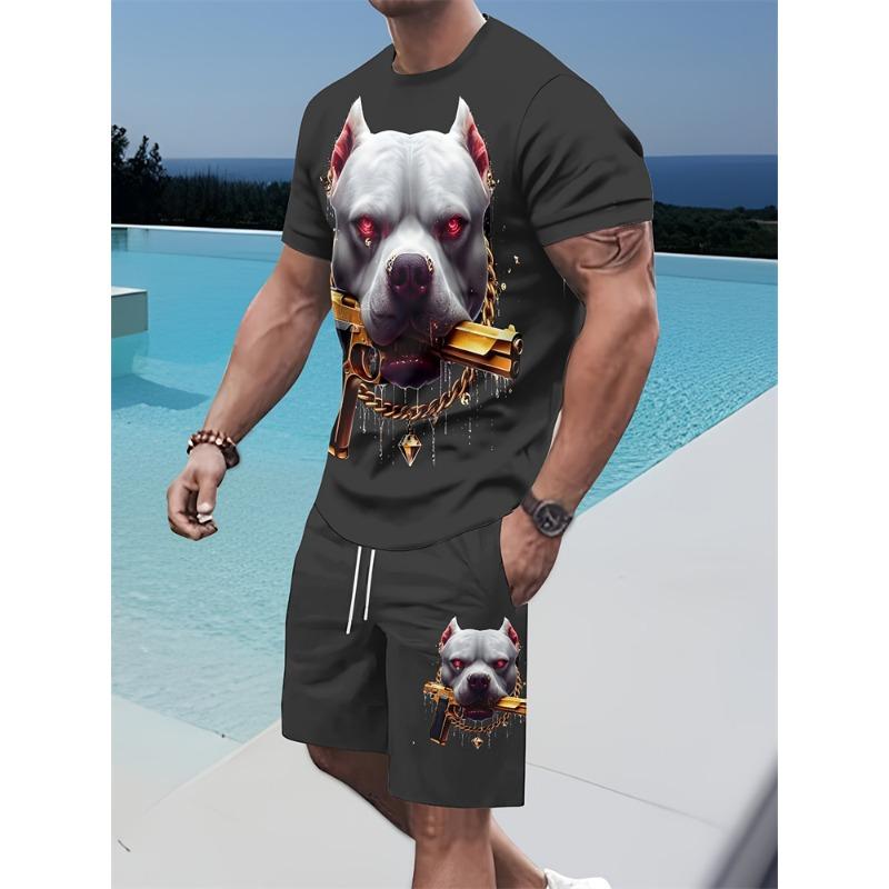 Fashion Lion 3D Print Men's Set Summer Crew Neck Short Sleeve Top & Breathable Shorts Streetwear Casual Two-Piece Set