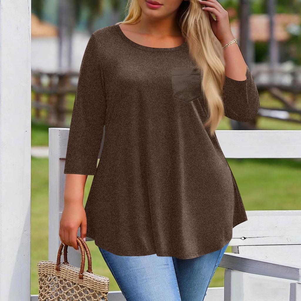 Women's Plus Size Fashionable Casual Loose-Fit Blouse With 3/4 Sleeves