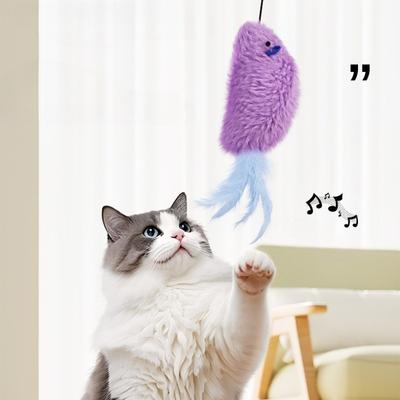 Cat Long Rope Teasing Cat Toy Funny Stick Kitten Self -hi Elastic Plush Mouse Feather Bell Hanging Door Teasing Kitten Toy