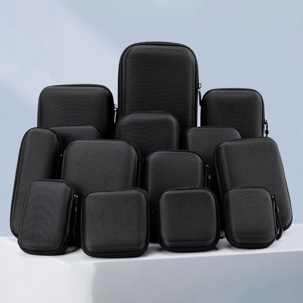 Mini Zipper Earphone Case Black Protective Storage Case EVA Storage Box Digital Accessories