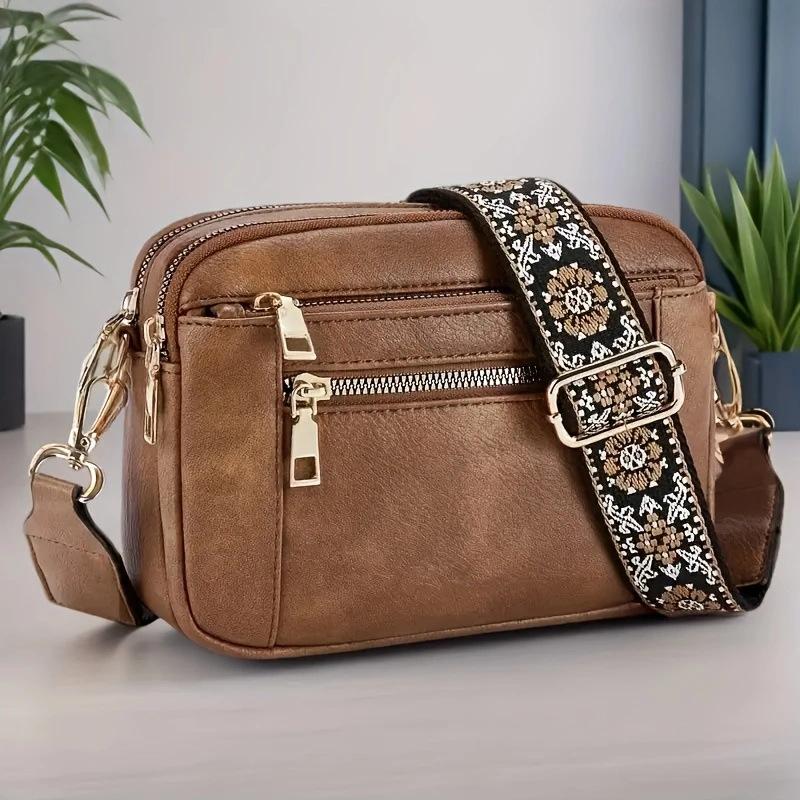 Grid Color Retro Popular Shoulder Bag Zipper Shoulder Strap Crossbody Bag Wallet Small Square Bag