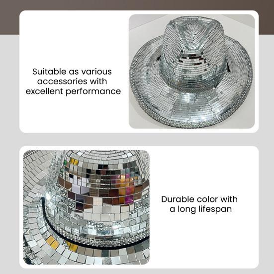 Disco Western Cowboy Hat for Men Women, Sparkly Silver Disco Mirror Hat for Music Festivals, Concerts, Western Party