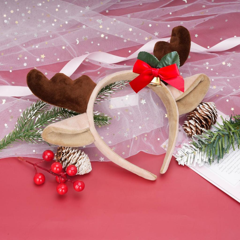 [Sucodver] Reindeer Headband with Deer Antlers and Ears, 3D Large Headband with Golden Bells, Perfect for Christmas Cosplay or Costumes, Cute