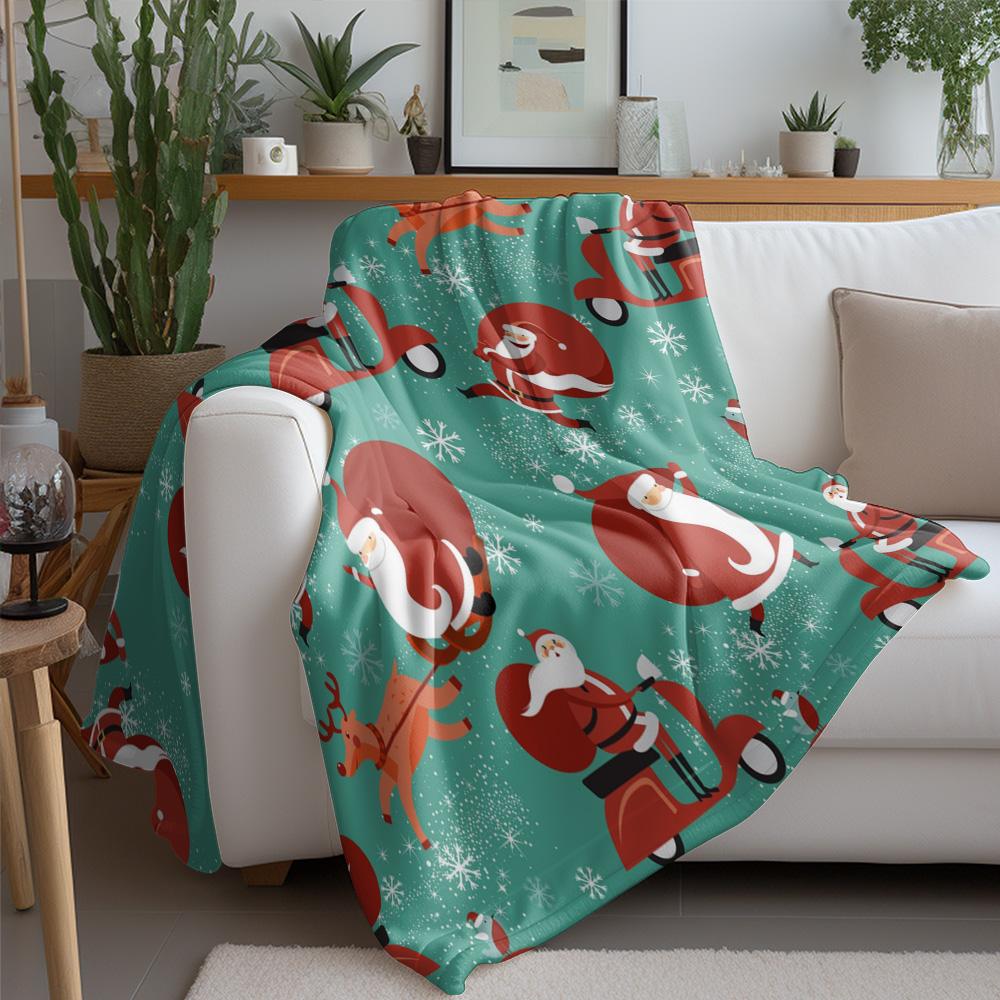 Santa Claus Throw Blanket Christmas Reindeer Cozy Fleece Blanket Holiday Home Decor Festive Gift Couch Cover Bedspread Room Deco