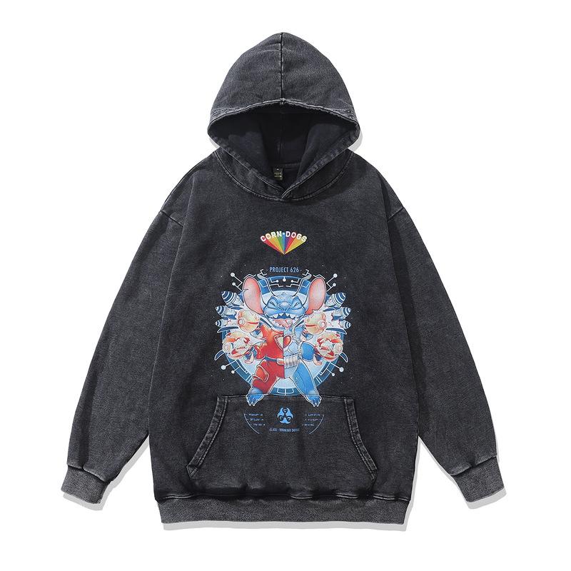 Heavy Terry Hooded Sweater Autumn And Winter Street Trendy Brand Hip Hop Retro Printing Fried Color Hoodie Men