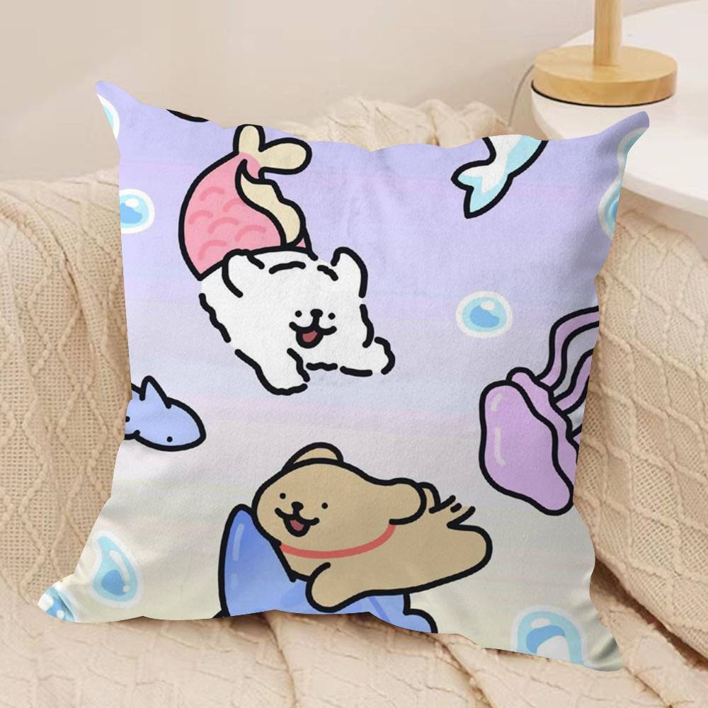 Korean Line P-Puppy Cushion Cover Soft Plush Fabric Double-Sided Printed Sofa Cushion Cover for All Seasons Home Decor Gift