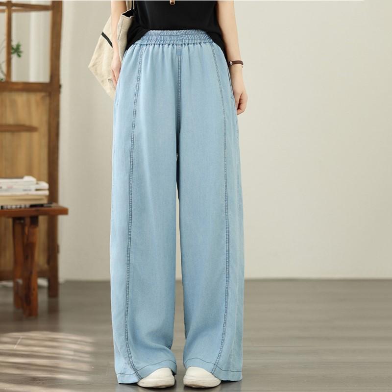 Plus size Vintage high waist casual loose long Women summer jeans denim wide leg Pants