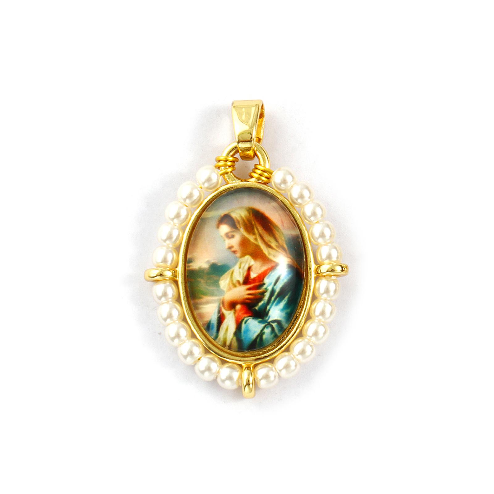 

1 Piece Brass & Acrylic Religious Pendants 18K Gold Plated Multicolor Oval Virgin Mary Jesus Charms For Necklace DIY 3.3cmx2.2cm