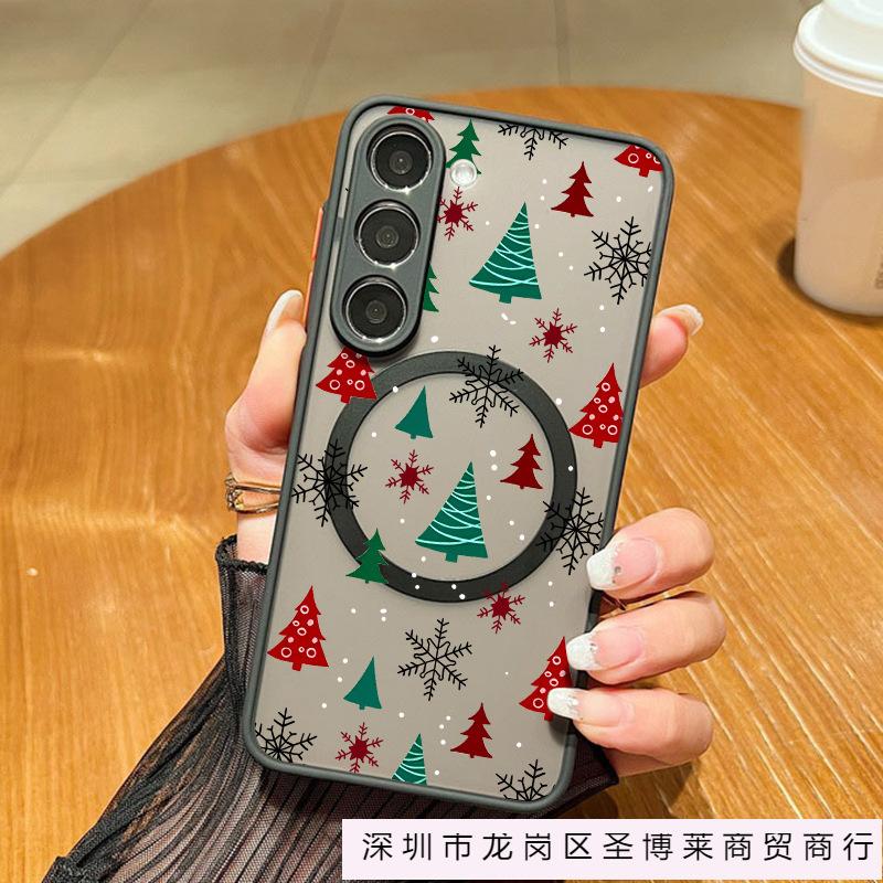 Applicable to S25Plus full screen small Christmas tree mobile phone case S23FE Christmas fireworks magnetic all-inclusive protective case