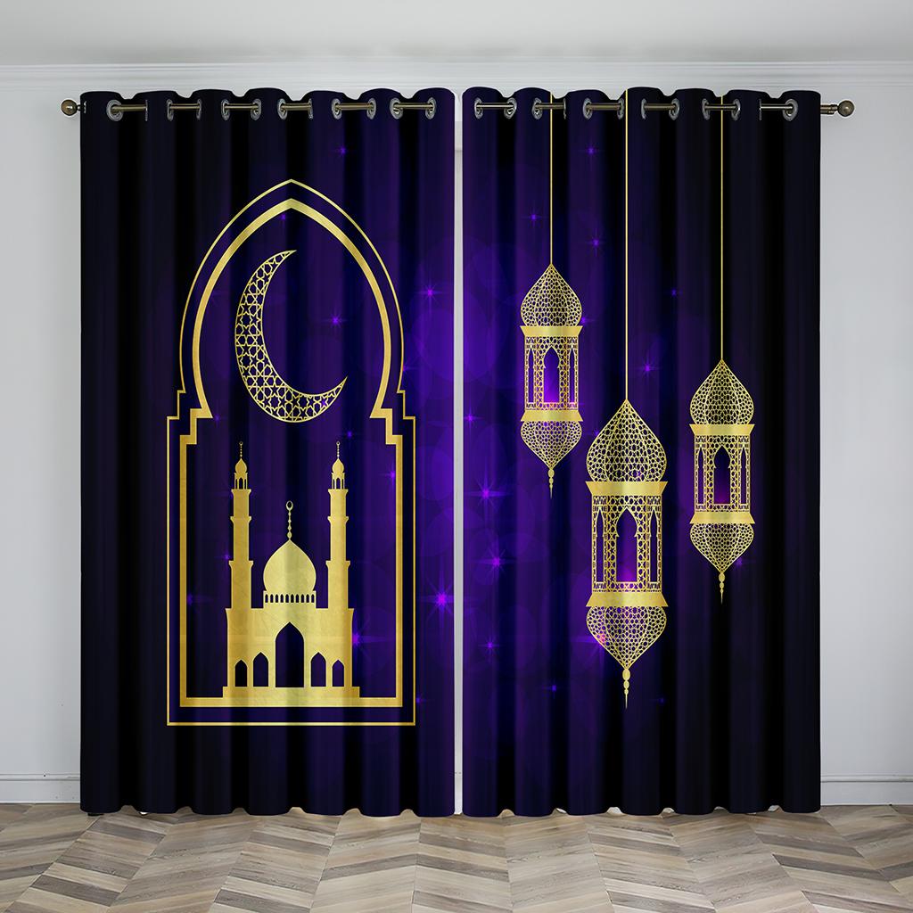 Eid Mubarak Ramadan Lslamic Muslim Supplies Kareem 2 Pieces Free Shipping White Window Curtain for Living Room Bedroom Decortion